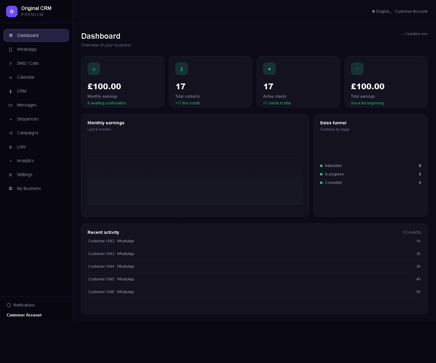 Original CRM customer interface in English