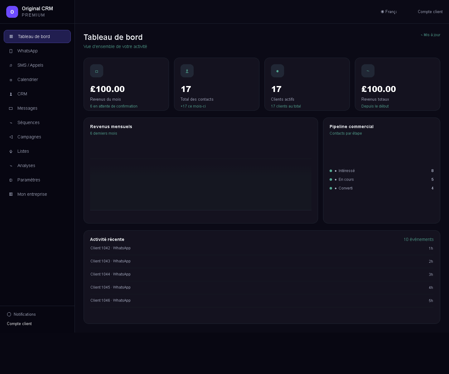 Interface client Original CRM en français